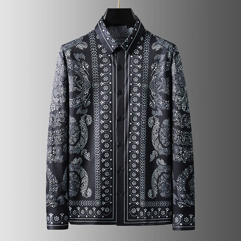 Spring and Autumn Cashew Flower High end Leisure Slim fit Long sleeved Men's Non ironing Flap Feel Shirt