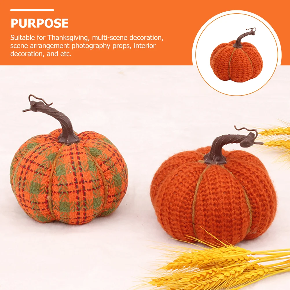 Pumpkin Ornaments Fake Pumpkins Prop Desktop Home Decor Thanksgiving Layout Supplies Chemical Fiber Knitted Fabric Party