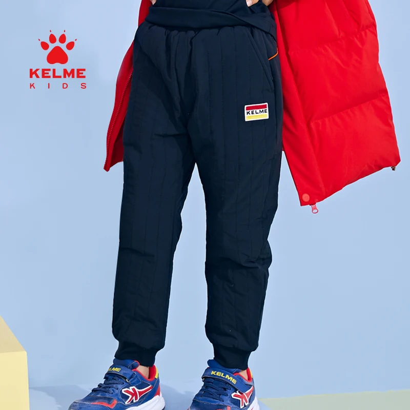 

KELME KIDS Boys' Black Pants Plus Velvet Thick Winter Children's Cotton Pants Warm Outer Wear Casual Loose Trousers 5141CK3030