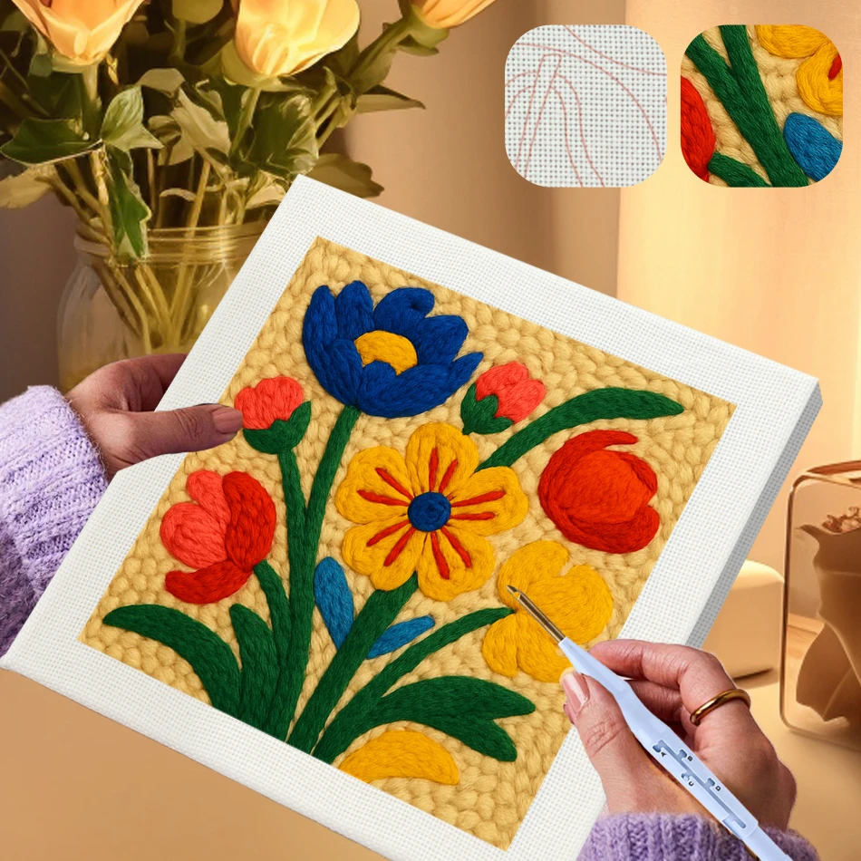 

GATYZTORY punch needle embroidery kits flower with frame 25X25cm Set crafts supplies adults Cross stitch kits Sewing Home Decor