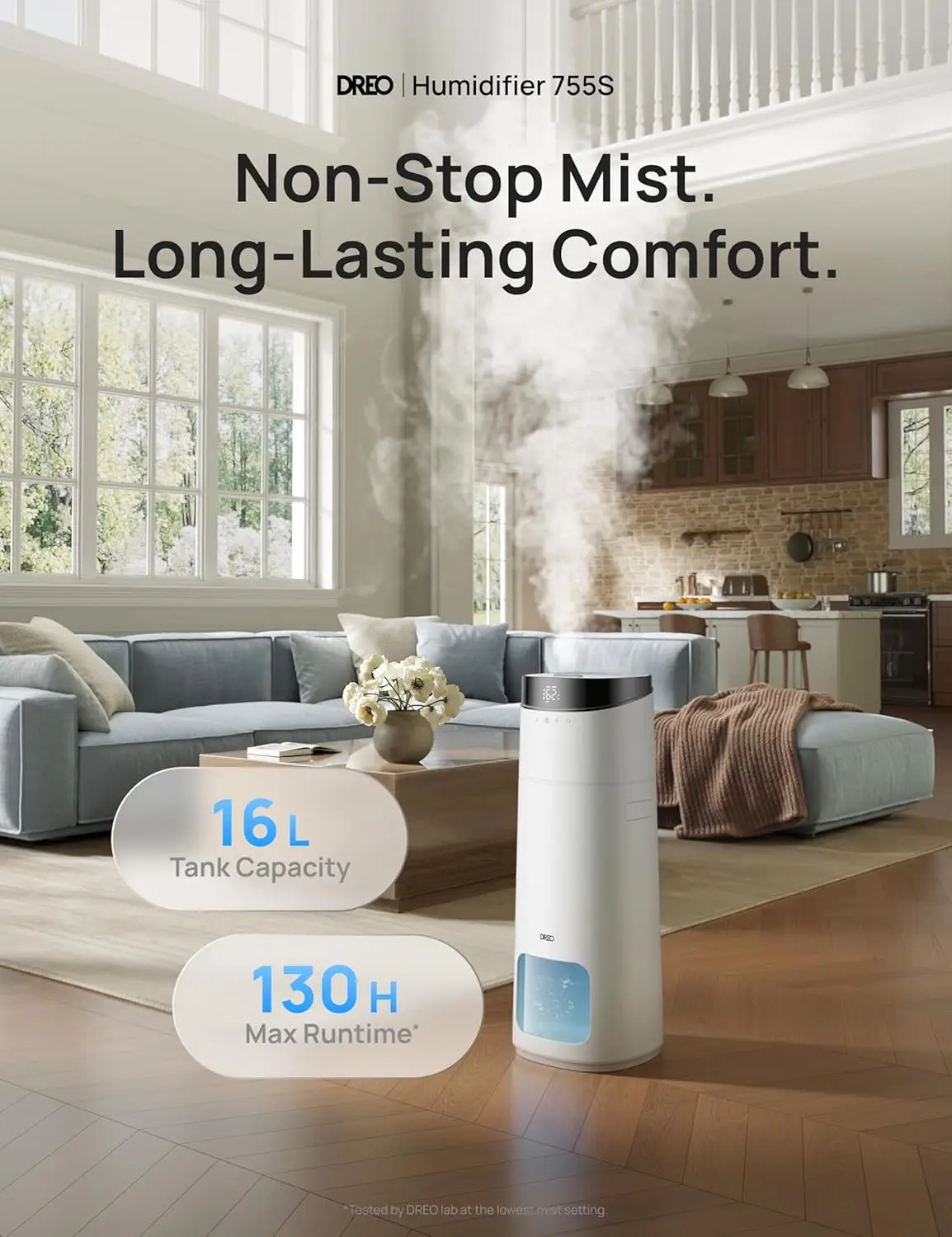 

16L Smart Humidifier Large Room 1000 ft², 130H Cool Mist Air Humidifiers for Bedroom Plants Baby, Top Fill, Remote/Touch/Voice &