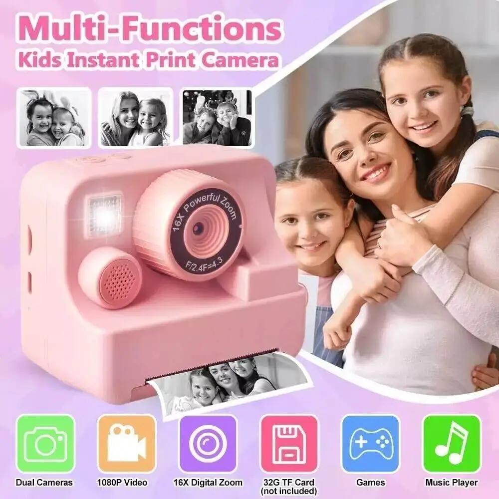 1080P Mini Selfie Digital HD Camera for Kids Instant Print Camera Educational Toy Children's Toy Gift