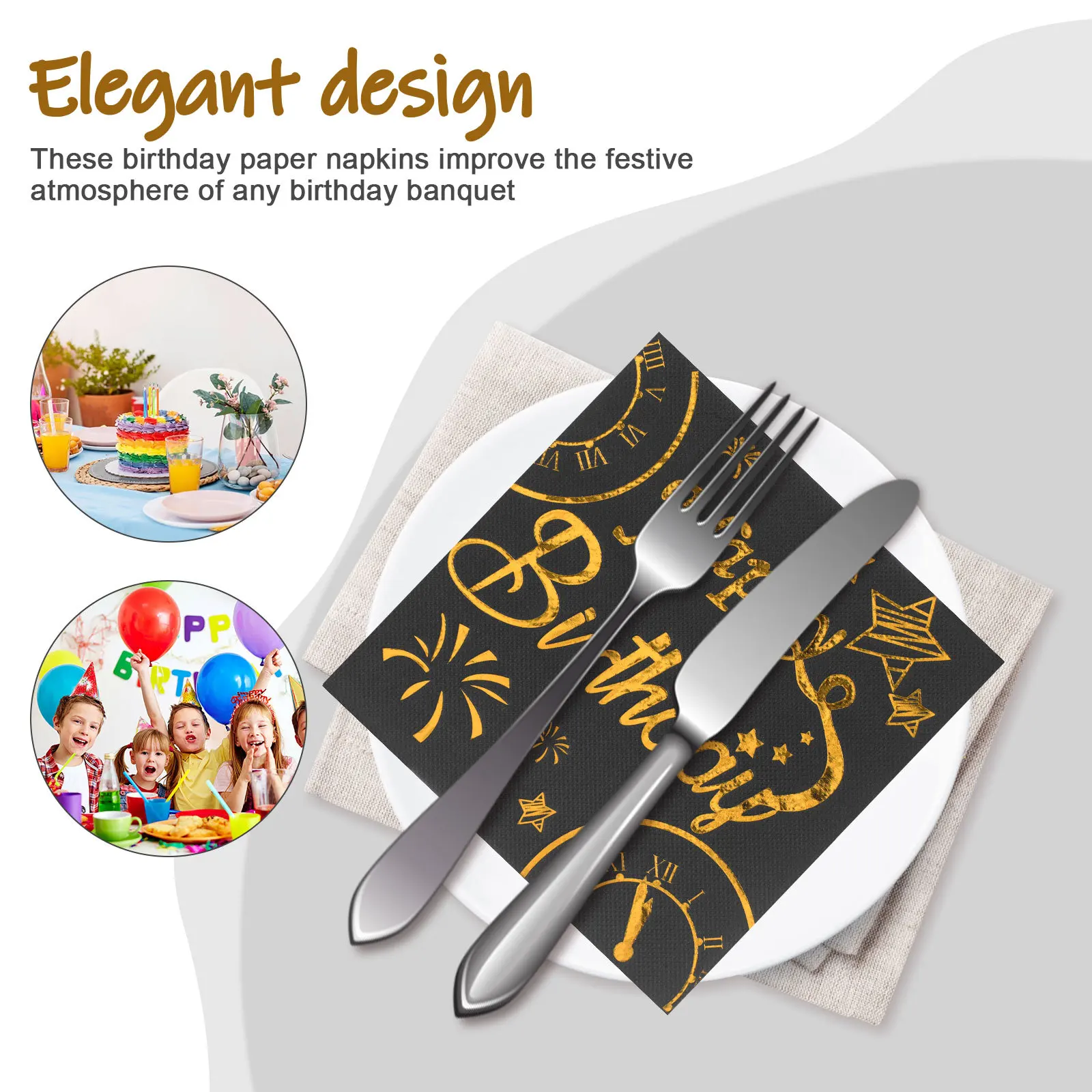 50 قطعة مناديل ورقية لعيد الميلاد باللون الأسود والذهبي للاستعمال مرة واحدة لتزيين طاولات حفلات العشاء منديل مناديل عيد ميلاد سعيد #5