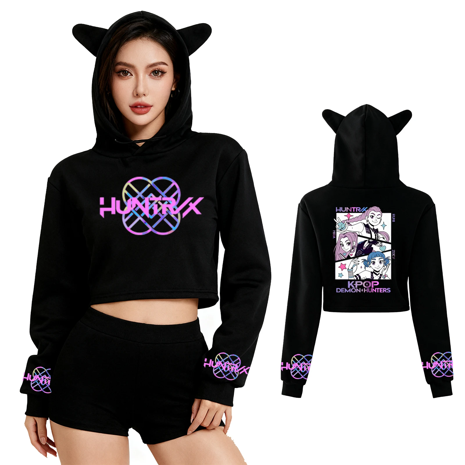 Kpop شيطان الصيادين طباعة المحاصيل قمم آذان القط مثير البلوز طويلة الأكمام الأزياء هوديي هدايا عيد الميلاد لصديقتك #1