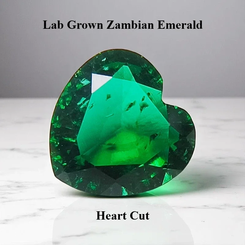 

Lab Zambian Emeralds Heart Shape Hydrothermal Hand Cut with Cracks Inclusions Inside for Gift Selectable AGL Certificate