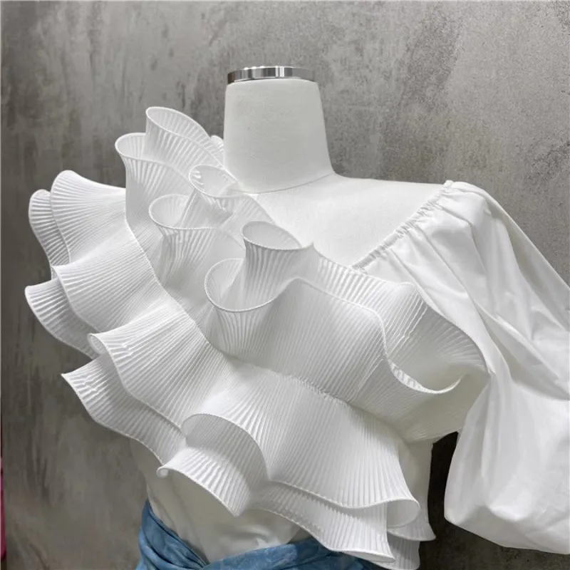 Neploe Elegant Fashion V-neck Ruffles Shirts Women Y2k Irregular Loose Blusas Mujer 2024 Summer New Short Sleeve Blouses