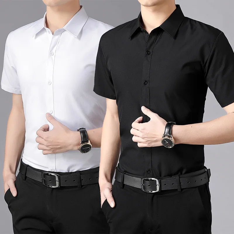 2024 Summer Men\'s Slim Solid Color Short Sleeve Shirt Business Casual White Shirt Male Brand Large Size 5XL Classic Style