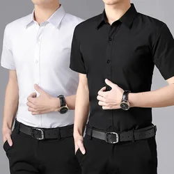 2024 Summer Men's Slim Solid Color Short Sleeve Shirt Business Casual White Shirt Male Brand Large Size 5XL Classic Style