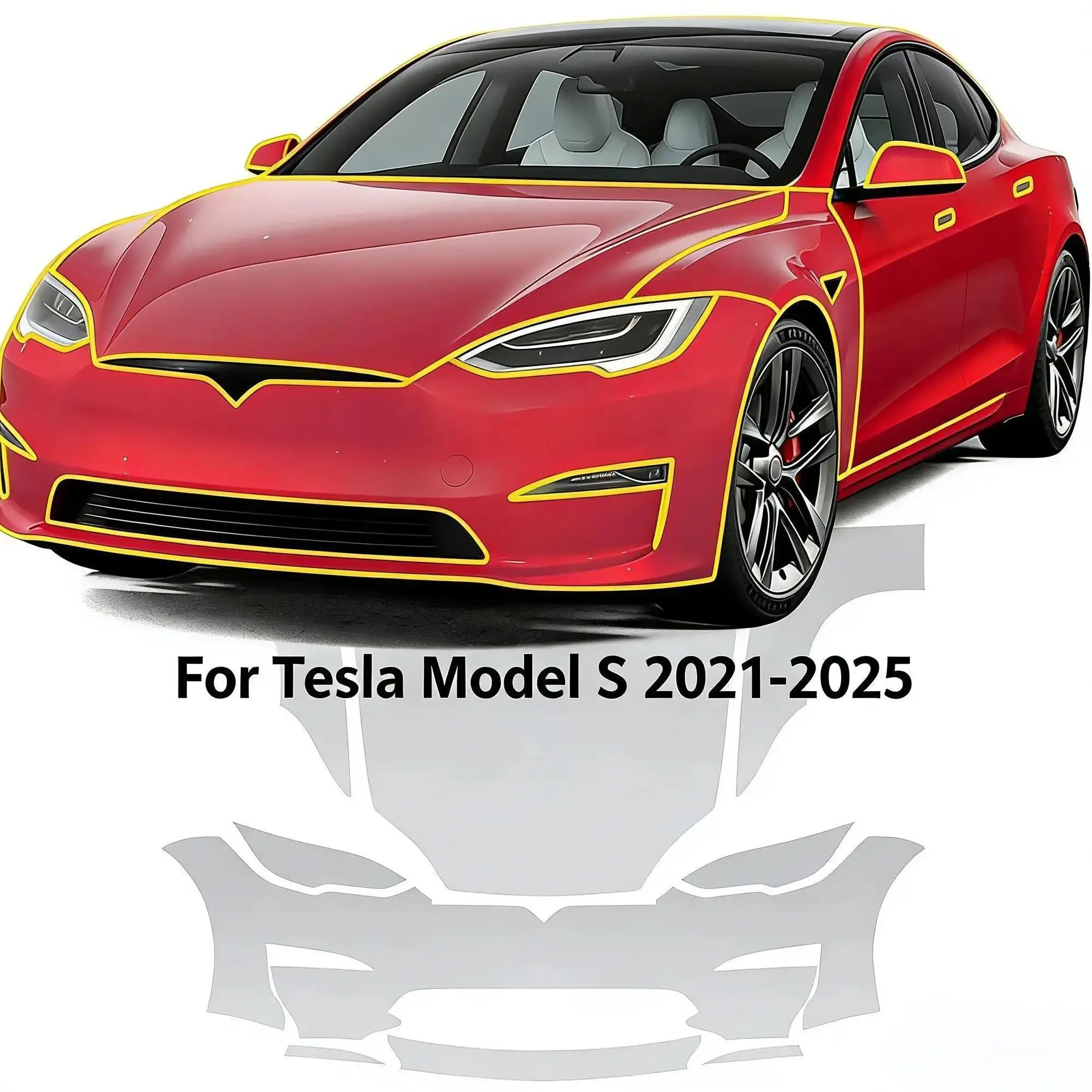 For Tesla Model S 2021-2025 TPU Bumper Hood Pre-cut PPF Kit Clear Paint Protective Film Custom Anti Scratch Self Healing Shield
