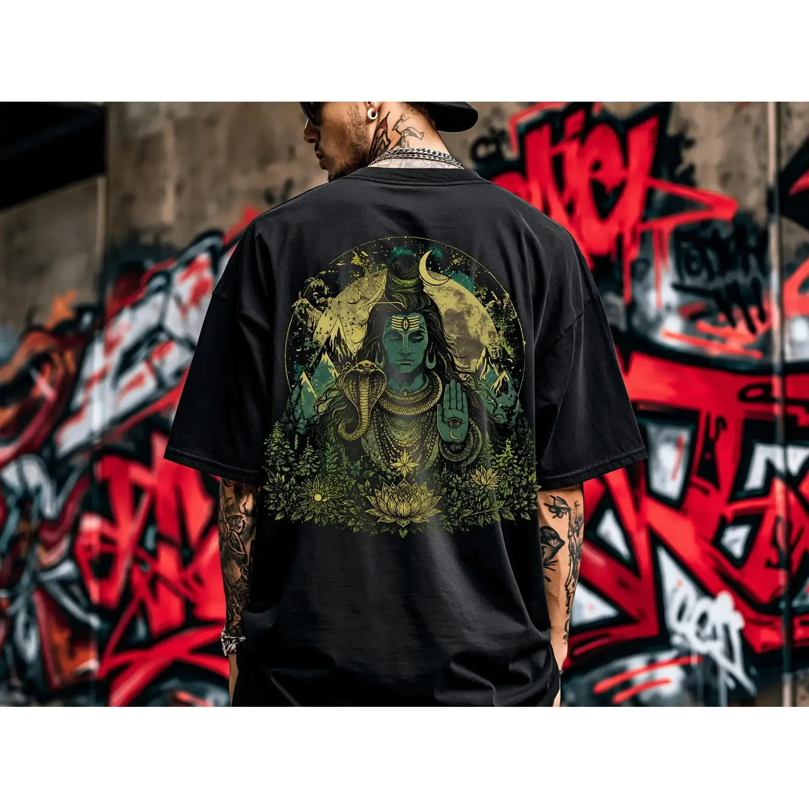 T-shirt Shiva Troisième Œil Infini – Yoga Spirituel, Dieu Hindou, Méditation, Géométrie Sacrée – Coupe Boxy, Vintage, Lavé, Confortable