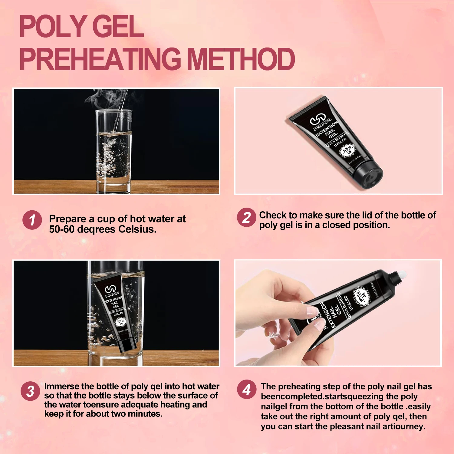 Poly Gel Kit, for Nail Extension Gel Set, 4 Classic Shades of Pink And Nude Builder Gel for Nail Art Enhancement gallery 3