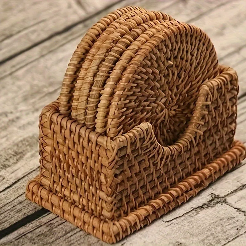 1/6pcs Handcrafted Rattan Coaster - Autumn Vine Design, Heat-Resistant Pot Mat for Kitchen & Dining, Wooden Tea Accessory