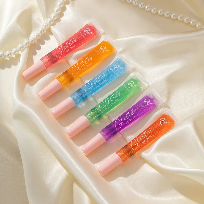 6-color high gloss jelly lip gloss, moisturizing lips, essential for parties, parties, and makeup. High gloss jelly lip gloss