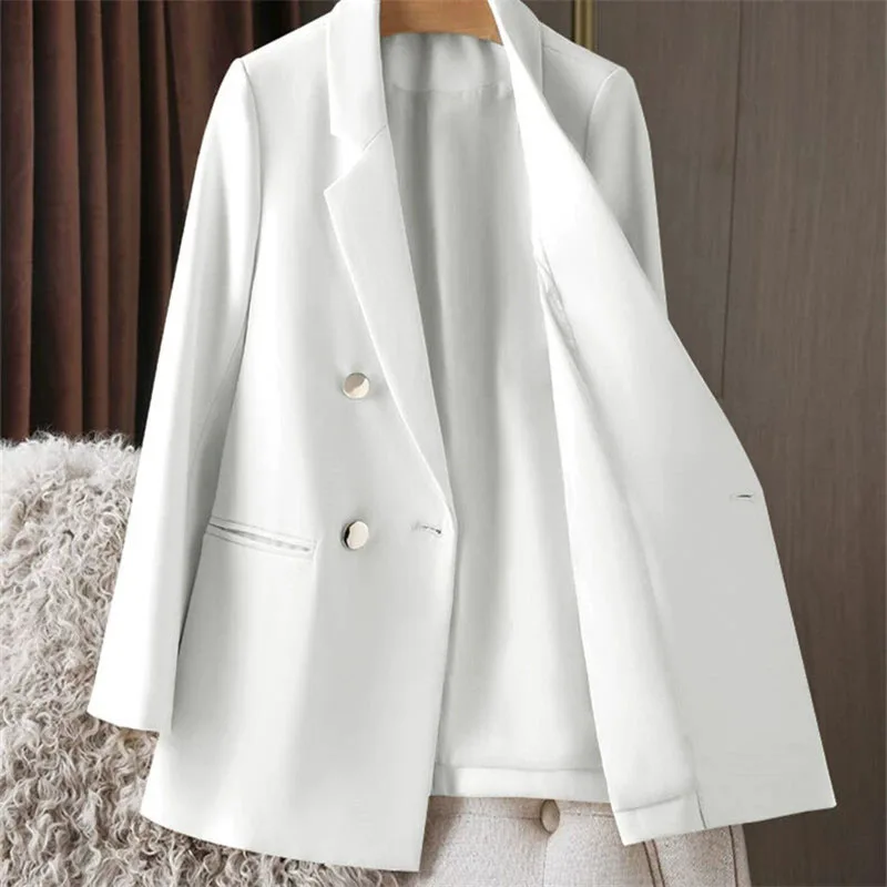 Women Black Double Breasted Blazer Streetwear Oversized Metal Button Suit Jacket Long Sleeve Office Lady Notched Lapel Outwear