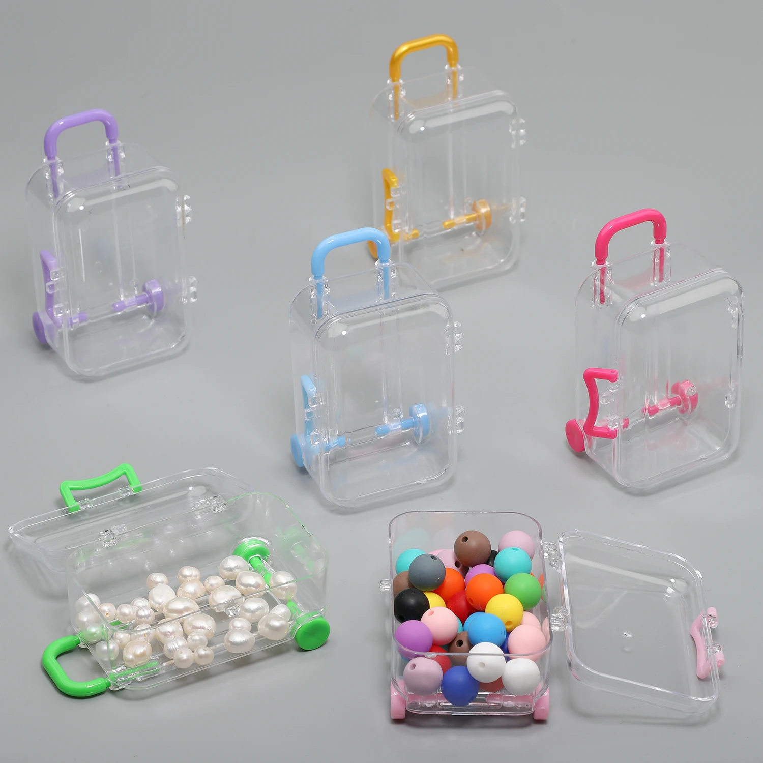 1Pc 5*7cm Transparent Mini Suitcase Trolley Luggage Handbag Model Earrings Necklace Ring Gift Display Box Candy Packaging Box