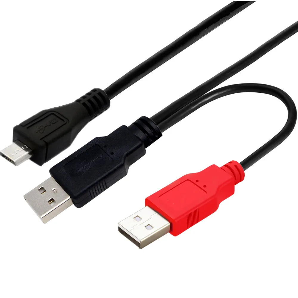 USB 2.0 Micro/Nini -B (M) to Dual USB 2.0 A (M) Y Cable (Black) - Dual USB Supplies an Extra Boost of Power! 80/20CM