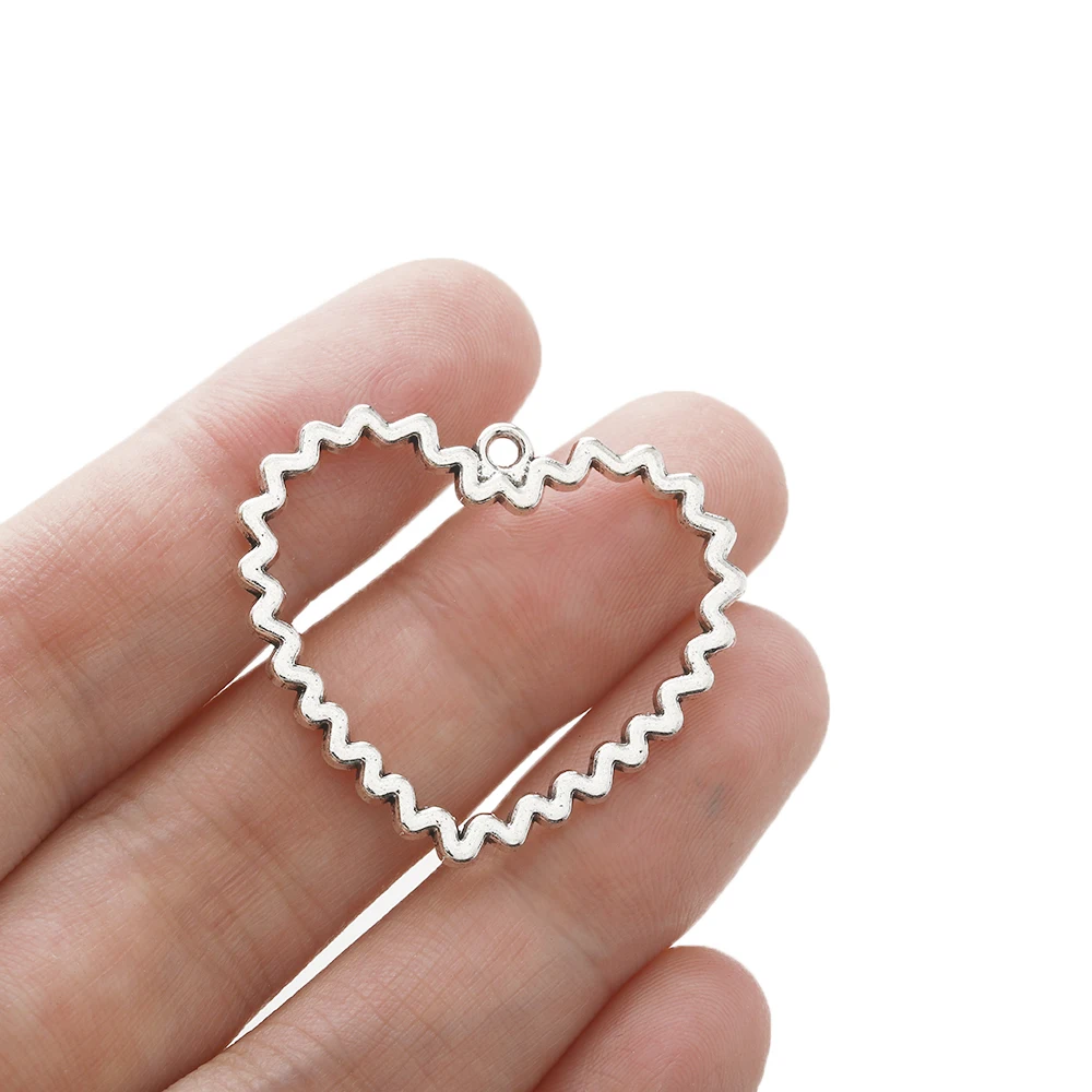 

10Pcs Zinc Alloy Heart Waved Frame Charms Tibetan Silver Love Pendant for DIY Earrings Bracelet Necklace Jewelry Making Supplies