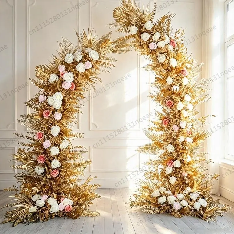 White Rose Horn Arch Silk Flower Arrangement Wedding Backdrop Handmade Environmentally Friendly Durable Decor