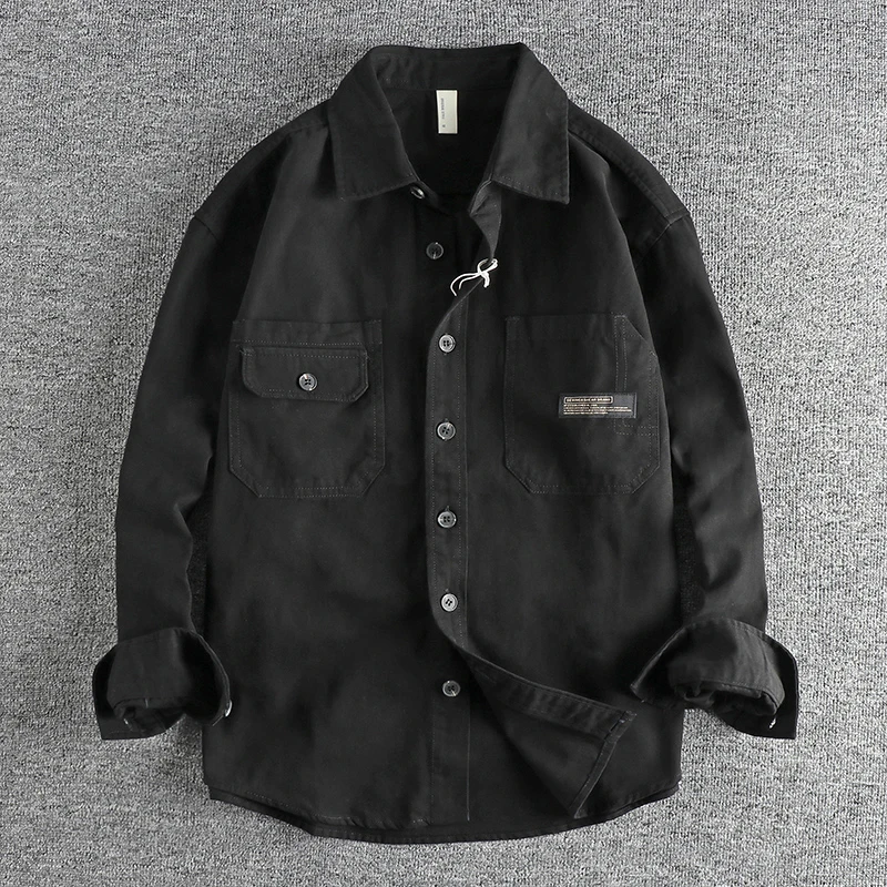 

Cargo pocket sticker design retro trend long-sleeved shirt for men new autumn new youth cotton shirt jacket