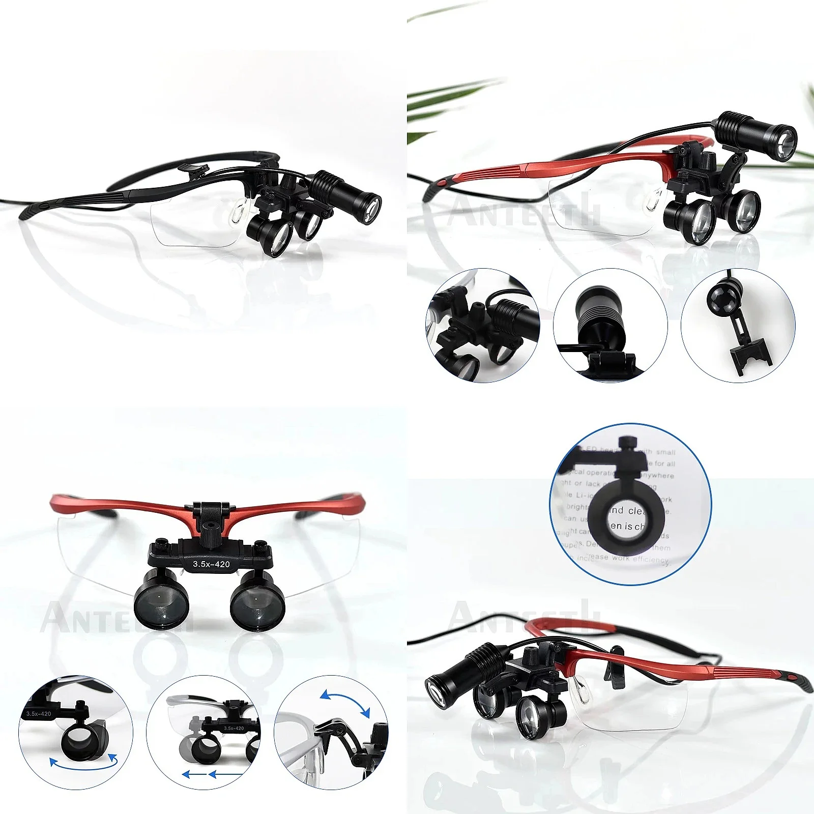 Anteeth Dentals Lab LED Light 3.5X Dentist Loupe Head Mounted Magnifying Glass
