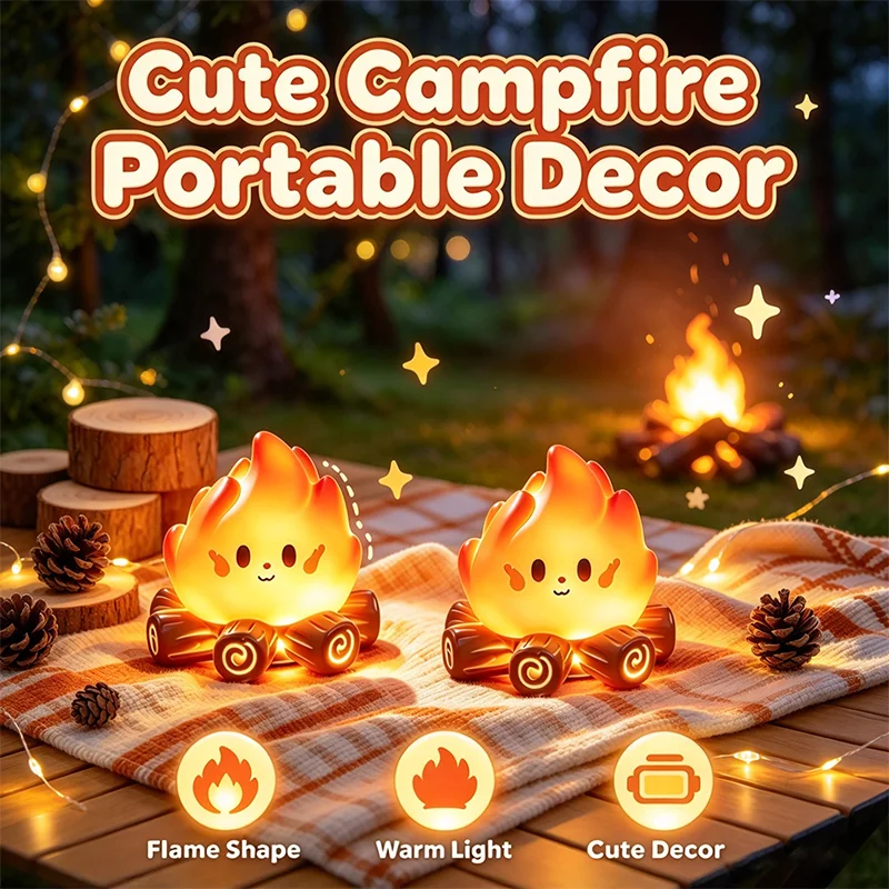 Mini Campfire Night Light Soft Warm Glow Flame Shape Lamp Cute Decor for Bedroom Tent  Soft Glow Room Ambient Camping Decor Gift
