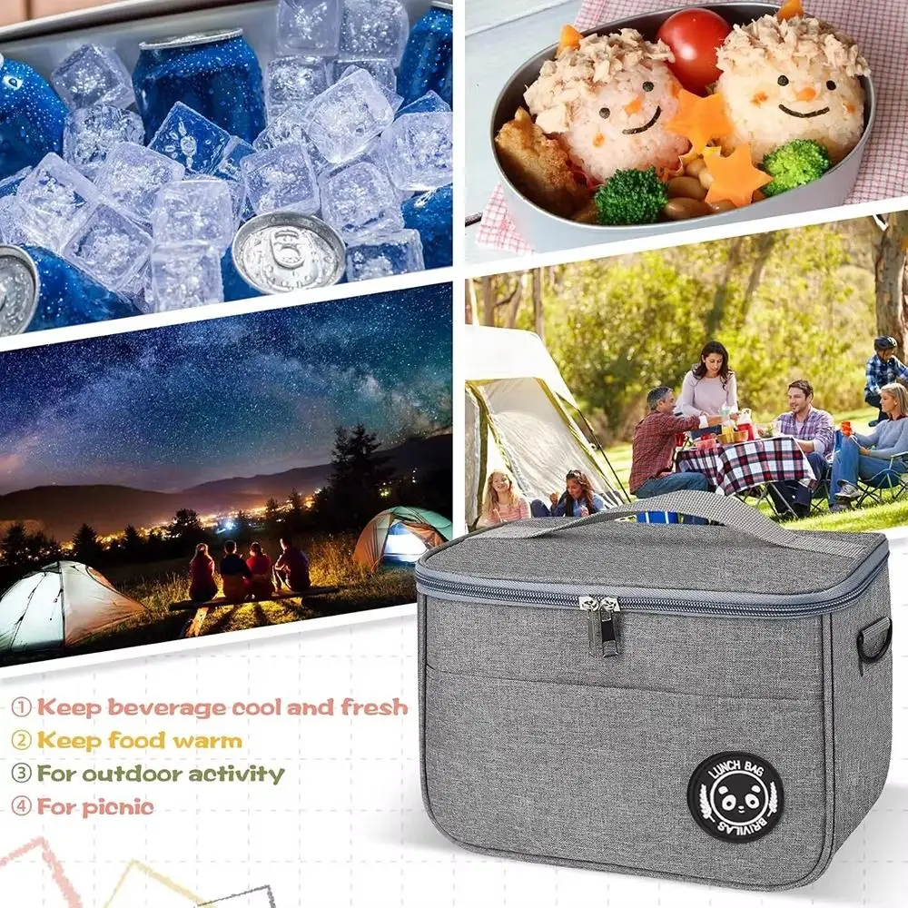 حقيبة غداء ذات سعة كبيرة مع حزام قابل للتعديل بطبقة مزدوجة حقيبة يد للتخييم سميكة قابلة للطي صندوق معزول للطعام