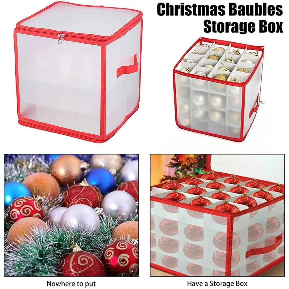 Clear Storage Box For Christmas Tree Baubles PVC Folding Christmas Decorations Storage Box For Up To 64 Christmas Baubles