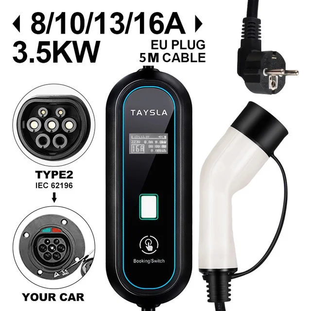 

3.5/7KW Electric Car Charger TYPE 2 32A 80-260V Adjustable Electric Vehicle Charging Cable Portable EV Charger Charging supplies