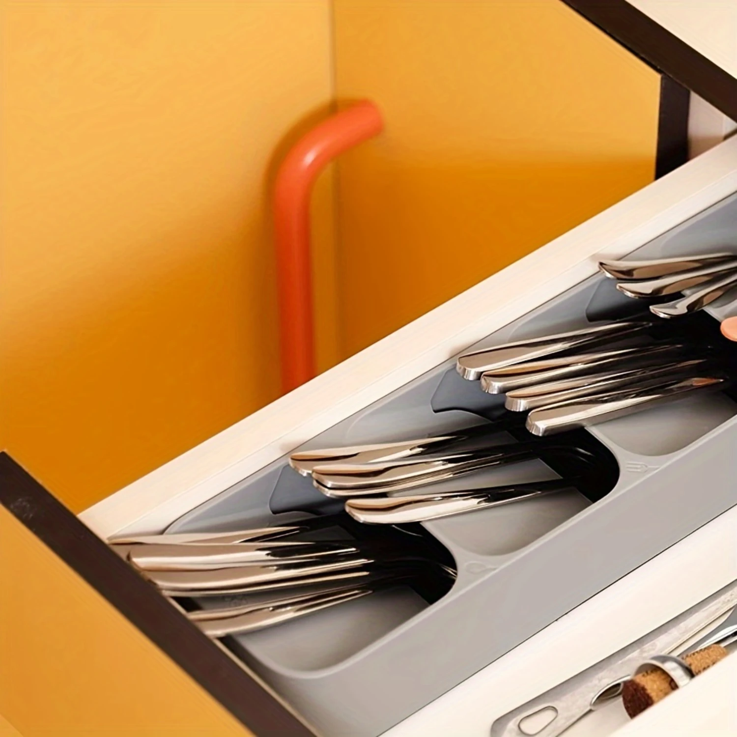 3-Piece Set Multi-Compartment Plastic Drawer Organizer For Silverware, Knives & Utensils - Easy Insert Installation, Food-Safe  