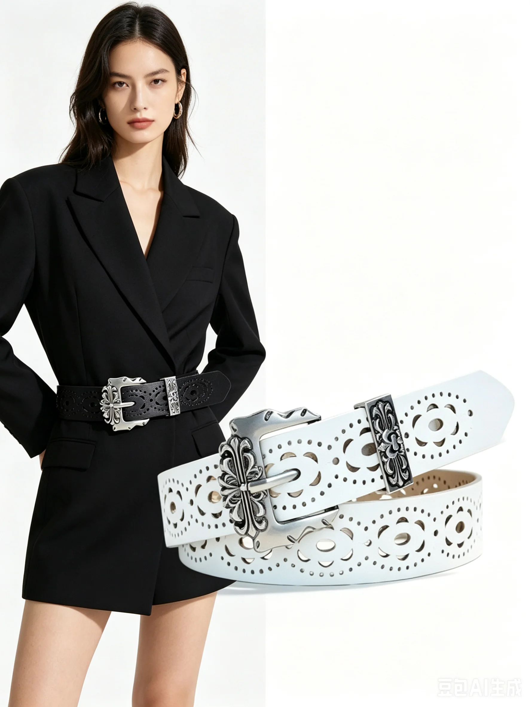 Bohemia Retro Hollowed Out Antique Ethnic Style Hollow Flower Buckle Belt for Women White Openwork Belt for Dress Pants