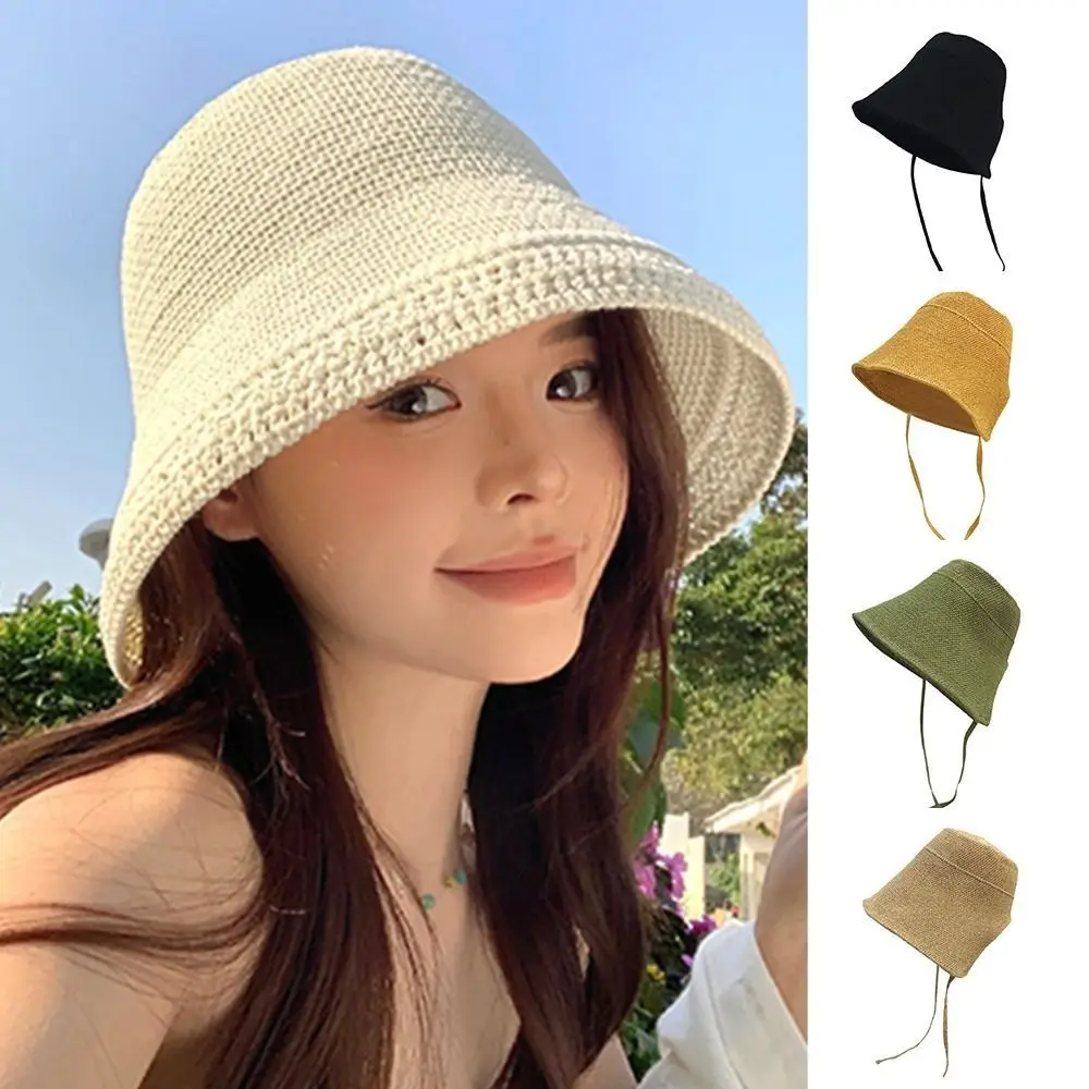 Big Wide Brim Linen Straw Bonnets Lace Up Closure Geometric Pattern Cloche Hat Bow Accent Round Top Straw Woven Hat
