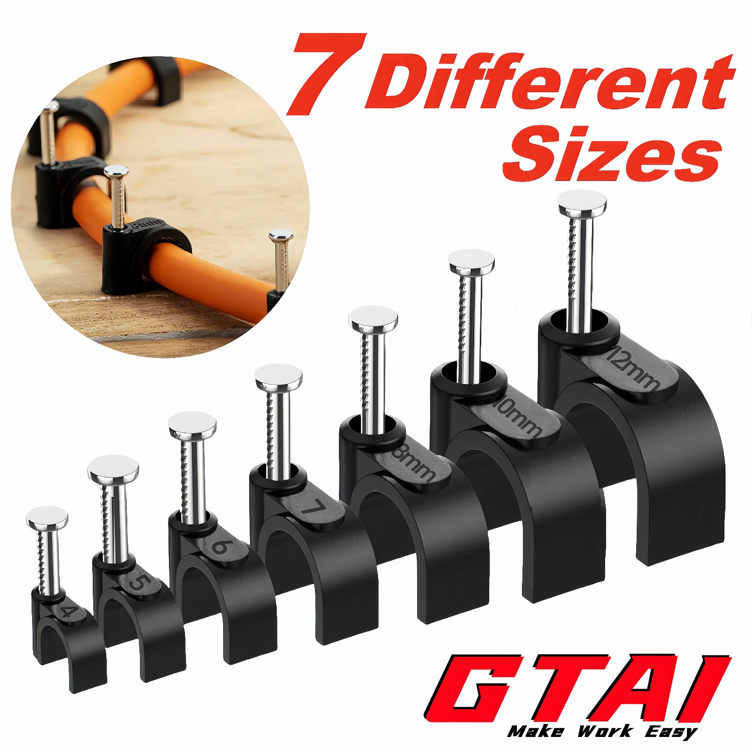 100 pièces serre-câbles clou dans les clips de câble, clips muraux de câble ethernet ronds noirs punaises de câble clip de câble coaxial clips de fil de haut-parleur