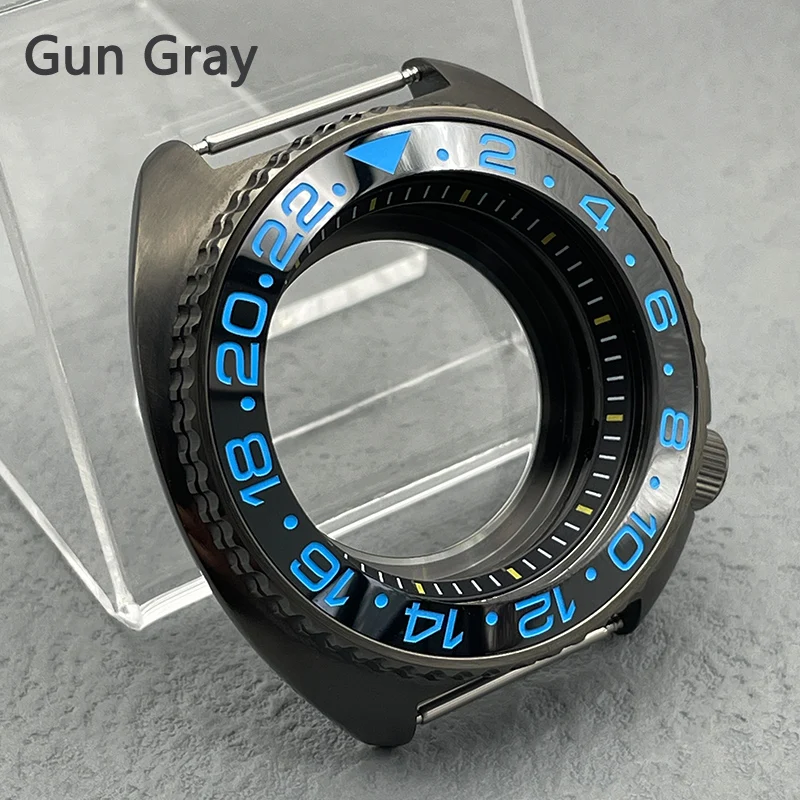 Gun Gray Mod NH35 Turtle 44mm Case Sloping Ceramic Bezel Turtle Abalone Watch Case Fit 4.1 Crown NH35 NH36 7S26 4R Movement