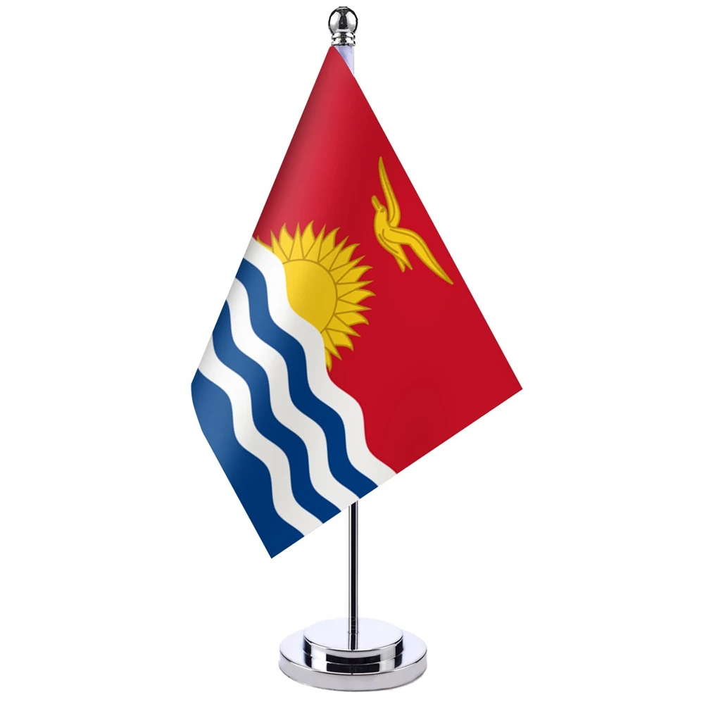 

14x21cm Office Desk Flag Of Kiribati Banner Boardroom Table Stand Pole The Kiribati Closet Cabinet Flag Set Meeting Room Decor