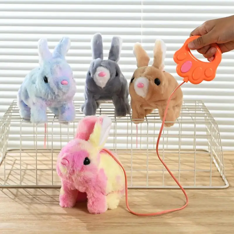 Conejo que camina de juguete, bonito conejo eléctrico, juguetes de peluche interactivos con sonidos y cuerda, muñeco de peluche de conejo animado, regalos de cumpleaños