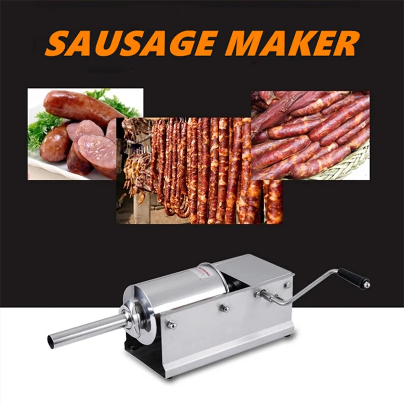 Horizontal 3L manual stainless steel sausage filling machine household hand-cranked sausage machine sausage machine