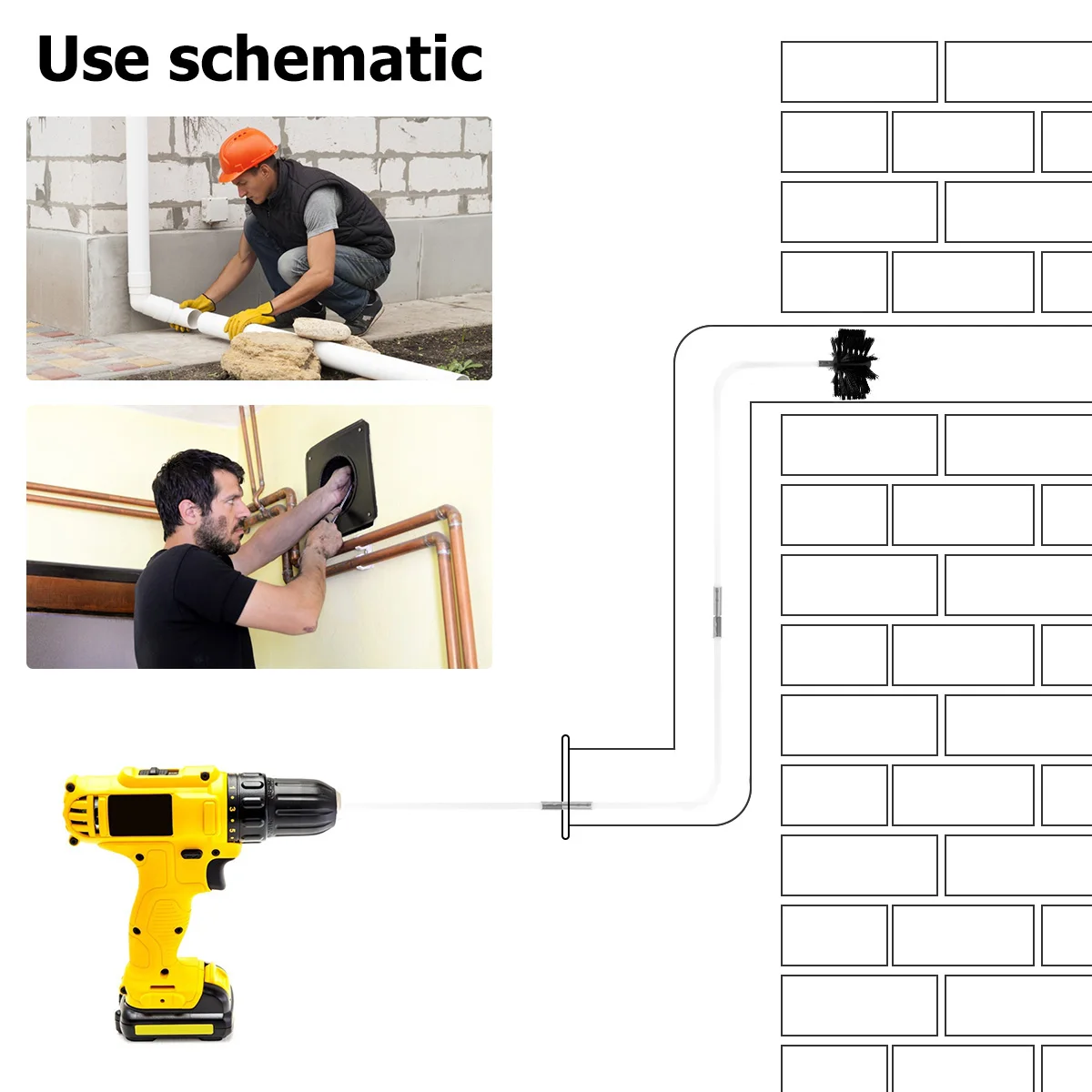 11Pcs Chimney Cleaning Brush Kit Duct Vent Cleaning Brush Kit with Nylon Brush Heads and Rods Detachable Chimney Sweep Set Kit