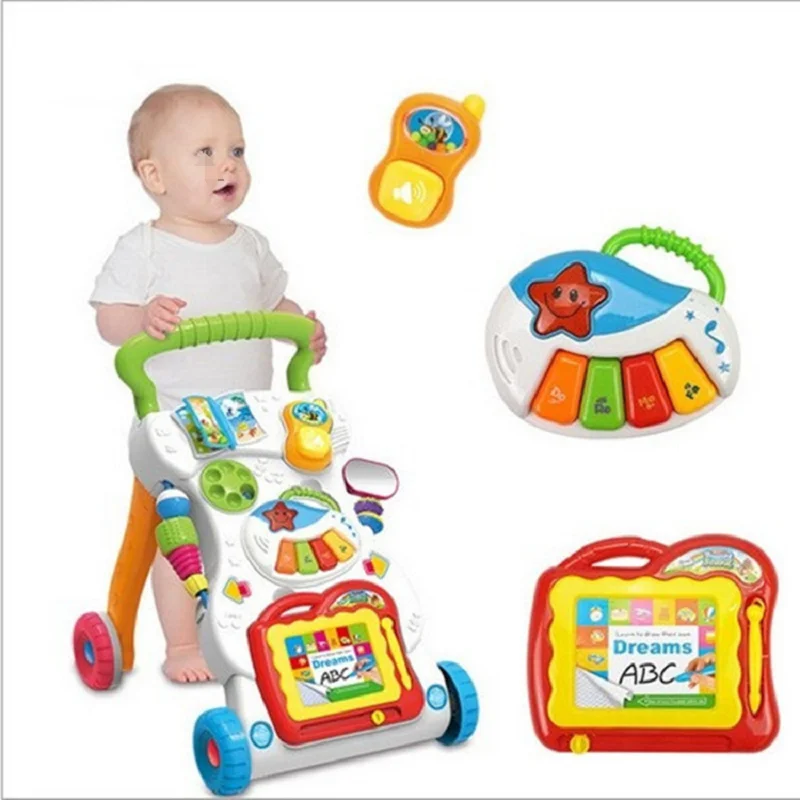 

3 In1 Musical Multifunctional Baby Walker With Educational Cognitive Activity Stroller Learning Board Table Push for Kid Toddler