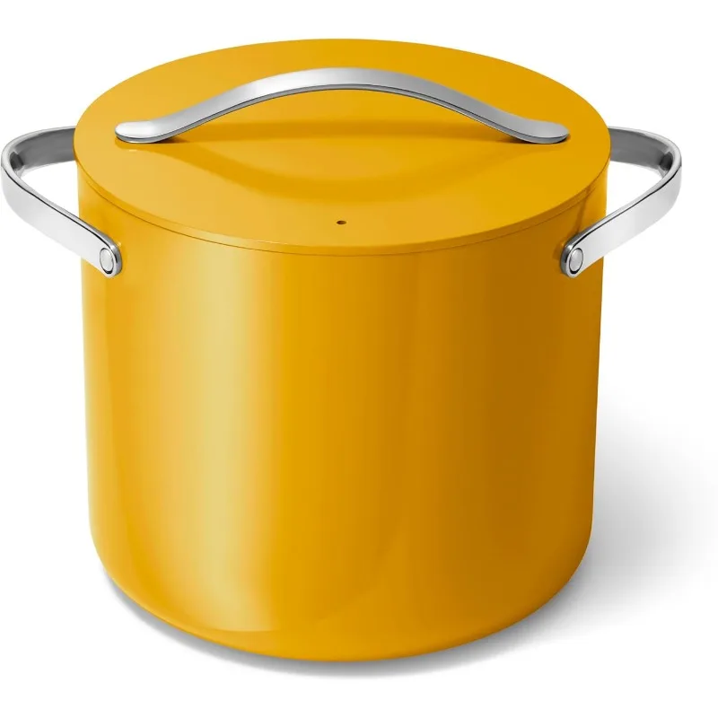 

Caraway Stock Pot 12 Qt Ceramic Coated Pot With Lid Fee From Forever Chemicals Large Pot for Bigger Batches - Marigold