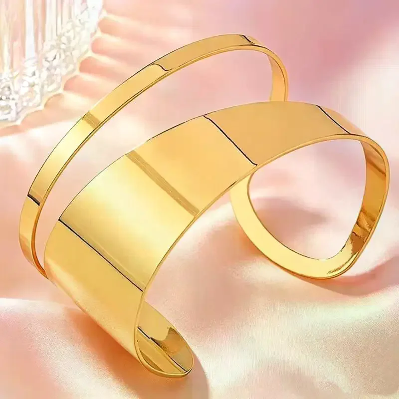 Hip Hop Wide Open Adjustable Bangle Bracelet Street Style  Rose Gold Plated Women Party Jewelry Gift