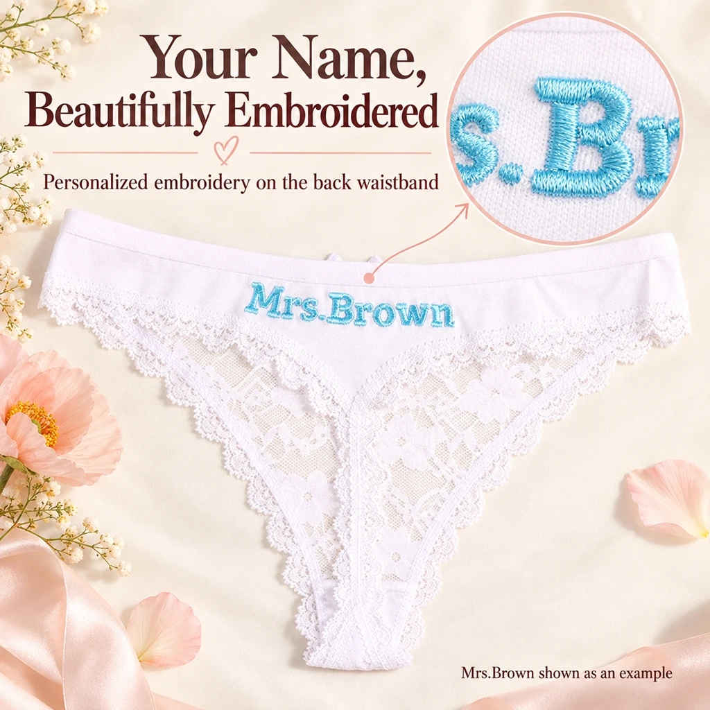 Personalized Lace Panties for Women Custom Name Embroidered Underwear Bridal Wedding Honeymoon Gift