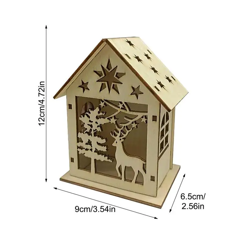 New Christmas Wooden House LED Glowing Reindeer Village House Built-in Light Hollow Carved Santa Claus And Snowmen Decor Home