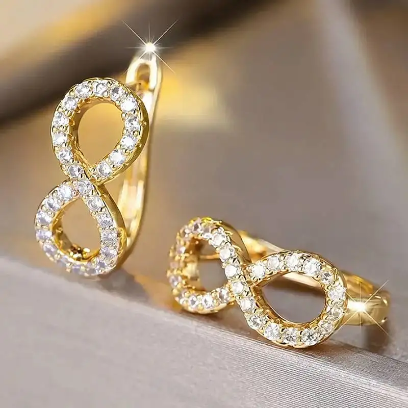 Huitan Damen-Creolen, achtförmig, luxuriöses Party-Accessoire für Damen, mit glänzendem CZ-Stein, bezaubernder Hochzeitsschmuck, elegantes Geschenk