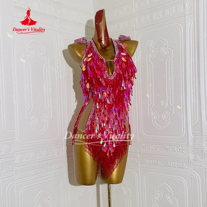 Latin Dance Costume for Women's Customized Senior Sequin Tassel Dress Tango Samba Rumba Performance Costumes Dancer's Vitality