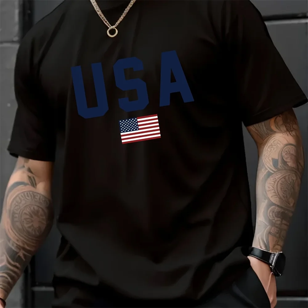 Mens Summer Crew Neck Alphabet Pattern Short Sleeve T-Shirt - Breathable Polyester Fabric,Slight Stretch,Regular Fit,Casual image 2