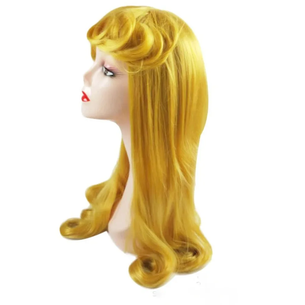 Cosplay Perücke Prinzessin Alola Dornröschen Gelbes lockiges Haar Weihnachtsfeier Dress Up Headset Perücke