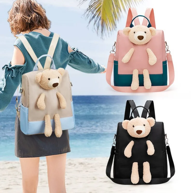 

Korean Style Backpack For Girls Trend Fashion College Student Bookbag Bags Oxford Women's Travel Backpack Cute Bear Backpack