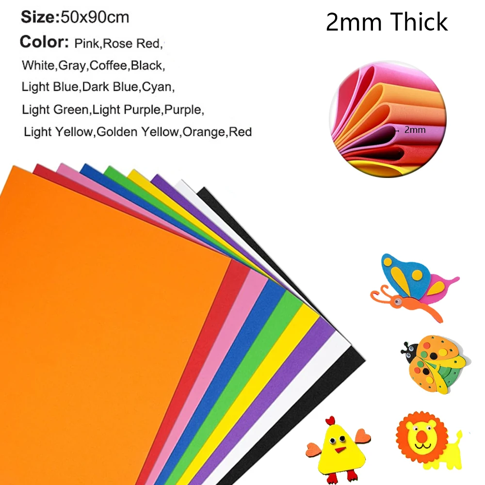 

One sheet 2mm Thick 50cmx90cm DIY Handmade Color Paper Thick Multicolor Sponge EVA Handmade Foam Paper ﻿