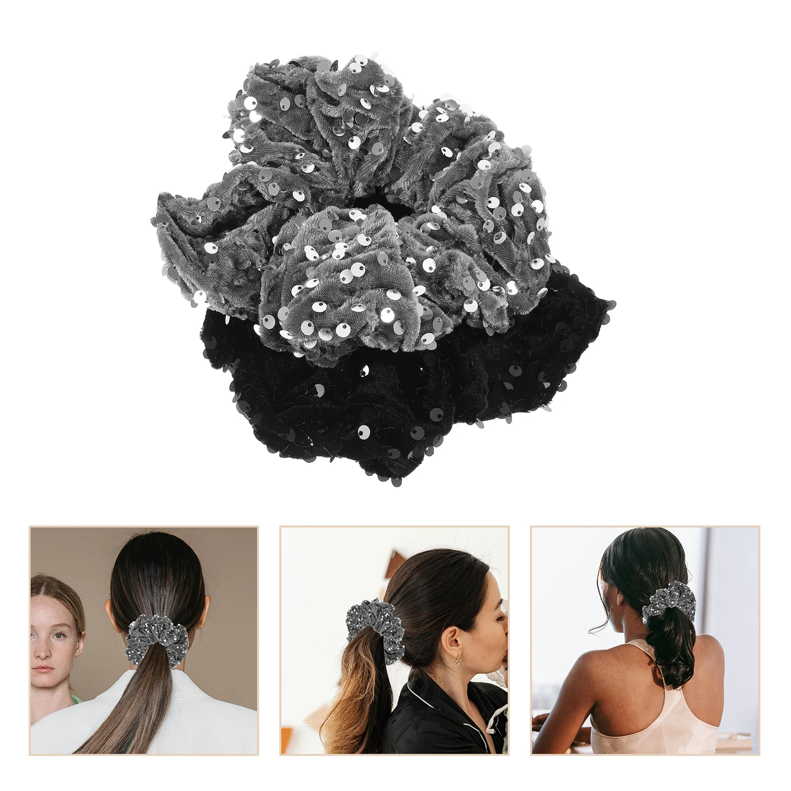 

2Pcs Hair Scrunchies for Women Shiny Decorative Hair Ties Lightweight Elastic Ponytail Holders for Makeup Washing Face Daily Use