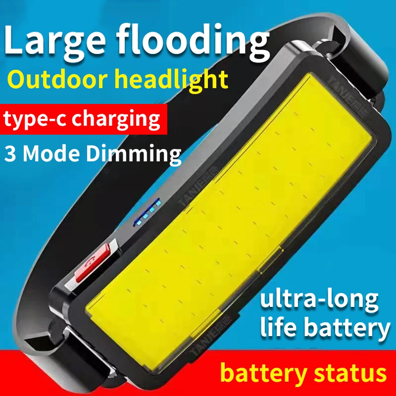 

Portable rechargeable waterproof white COB floodlight camping headlight